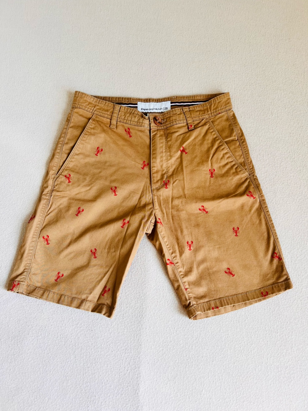 Paper Denim & Cloth Men's Tan Embroidered Lobster Shorts Size 28